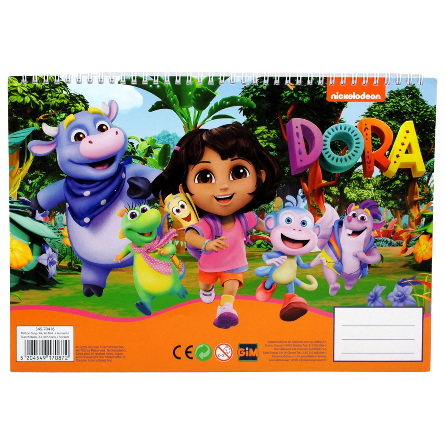 Dora the Explorer Jungle A/4 Spirálový skicák s 40 samolepkami fotografii produktu