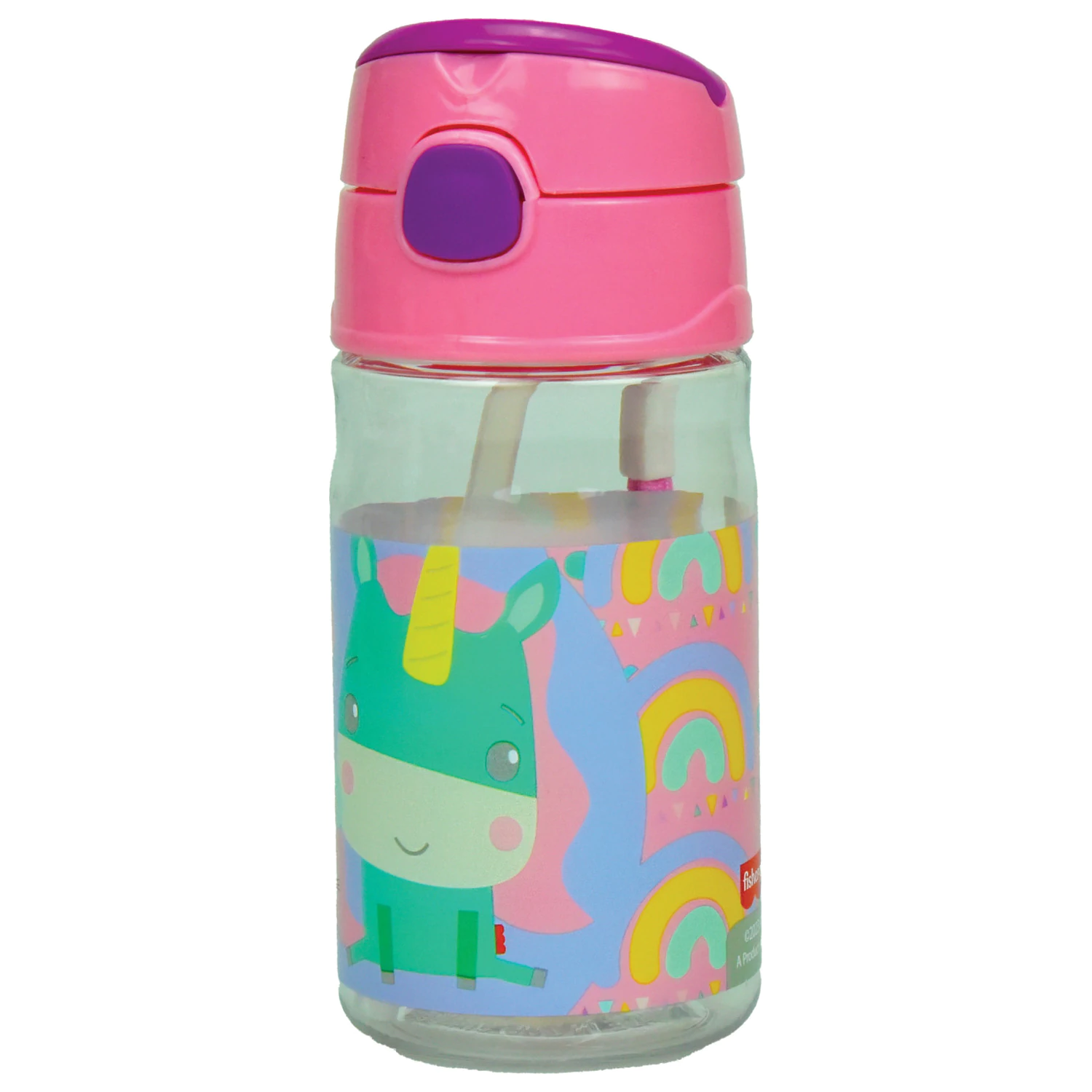 Fisher-Price Animals Unicorn roztomilá plastová lahev s brčkem s háčkem 350 ml fotografii produktu