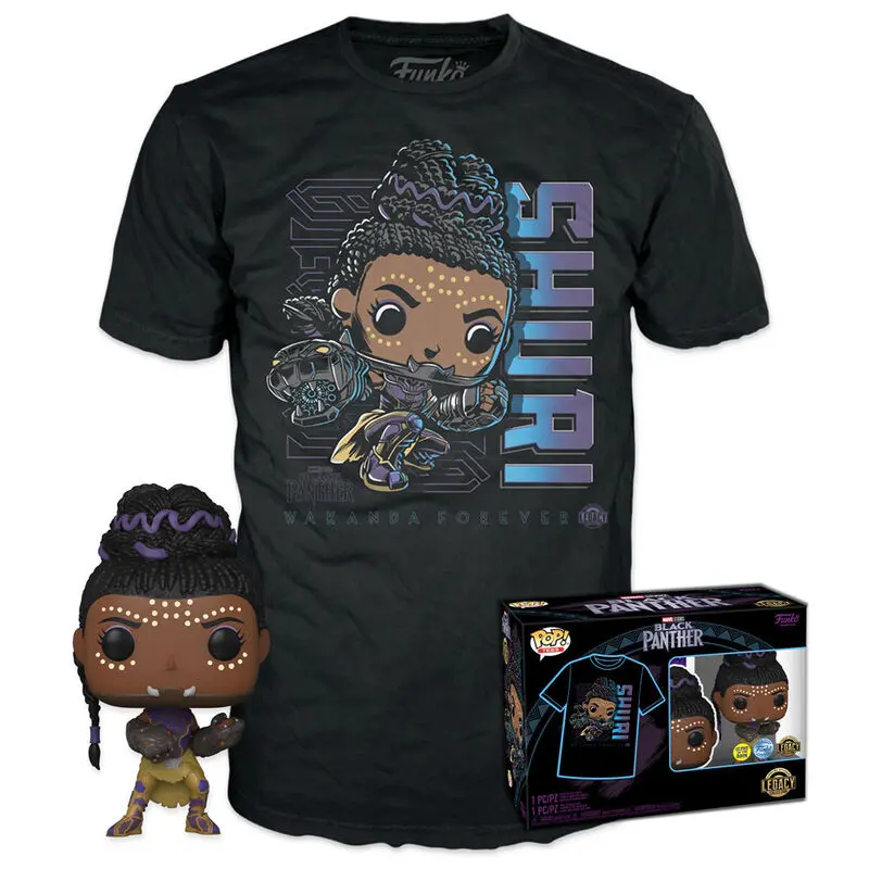 Funko POP! figurka a tričko box Marvel Black Panther Shury Exkluzív fotografii produktu