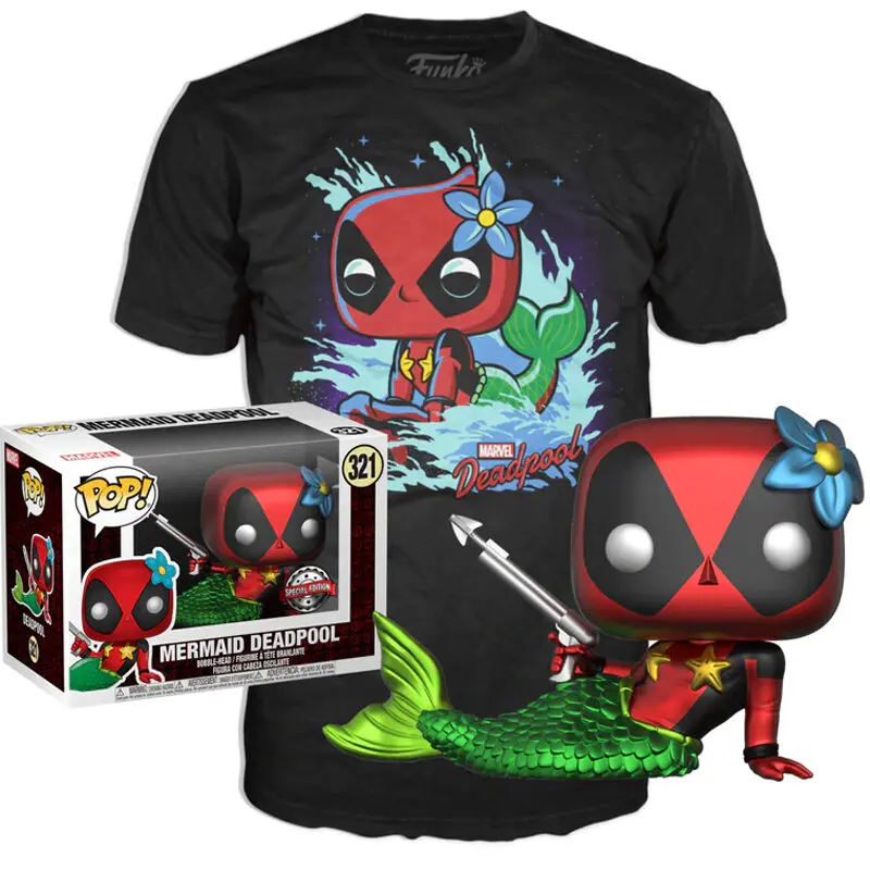 Funko POP! figurka a tričko box Marvel Deadpool Mermaid Exkluzív fotografii produktu