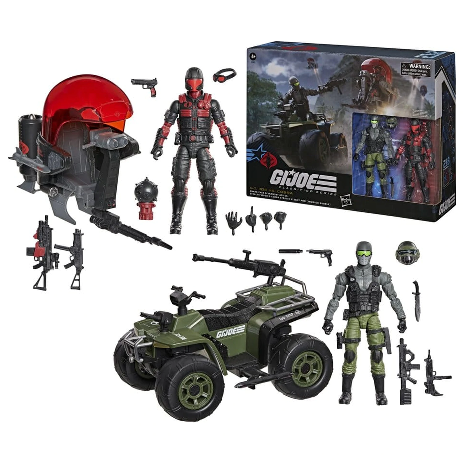 Sada akční figurky a vozidla G.I. Joe Classified Series Snake Eyes & Varmint ATV vs. Stealth Viper & Cobra Stealth Flight Pod (Trubble Bubble) 15 cm fotografii produktu