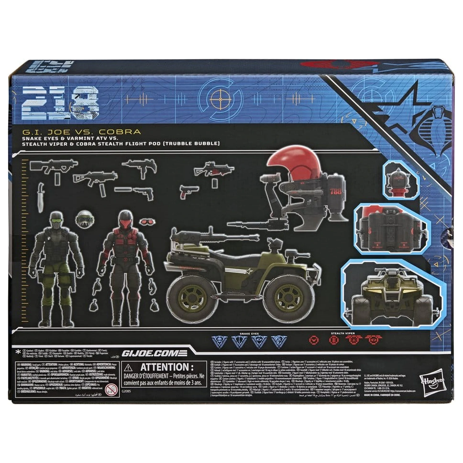 Sada akční figurky a vozidla G.I. Joe Classified Series Snake Eyes & Varmint ATV vs. Stealth Viper & Cobra Stealth Flight Pod (Trubble Bubble) 15 cm fotografii produktu