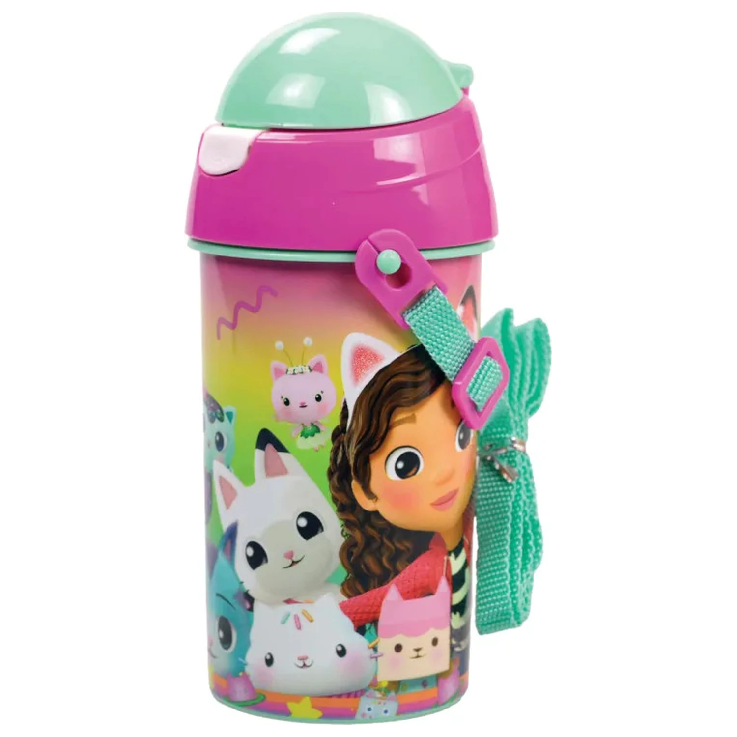 Gabby's Dollhouse Color Fade plastová láhev na vodu s brčkem a závěsem 500 ml fotografii produktu