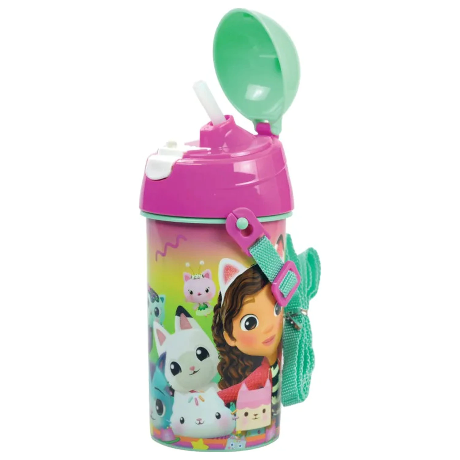 Gabby's Dollhouse Color Fade plastová láhev na vodu s brčkem a závěsem 500 ml fotografii produktu