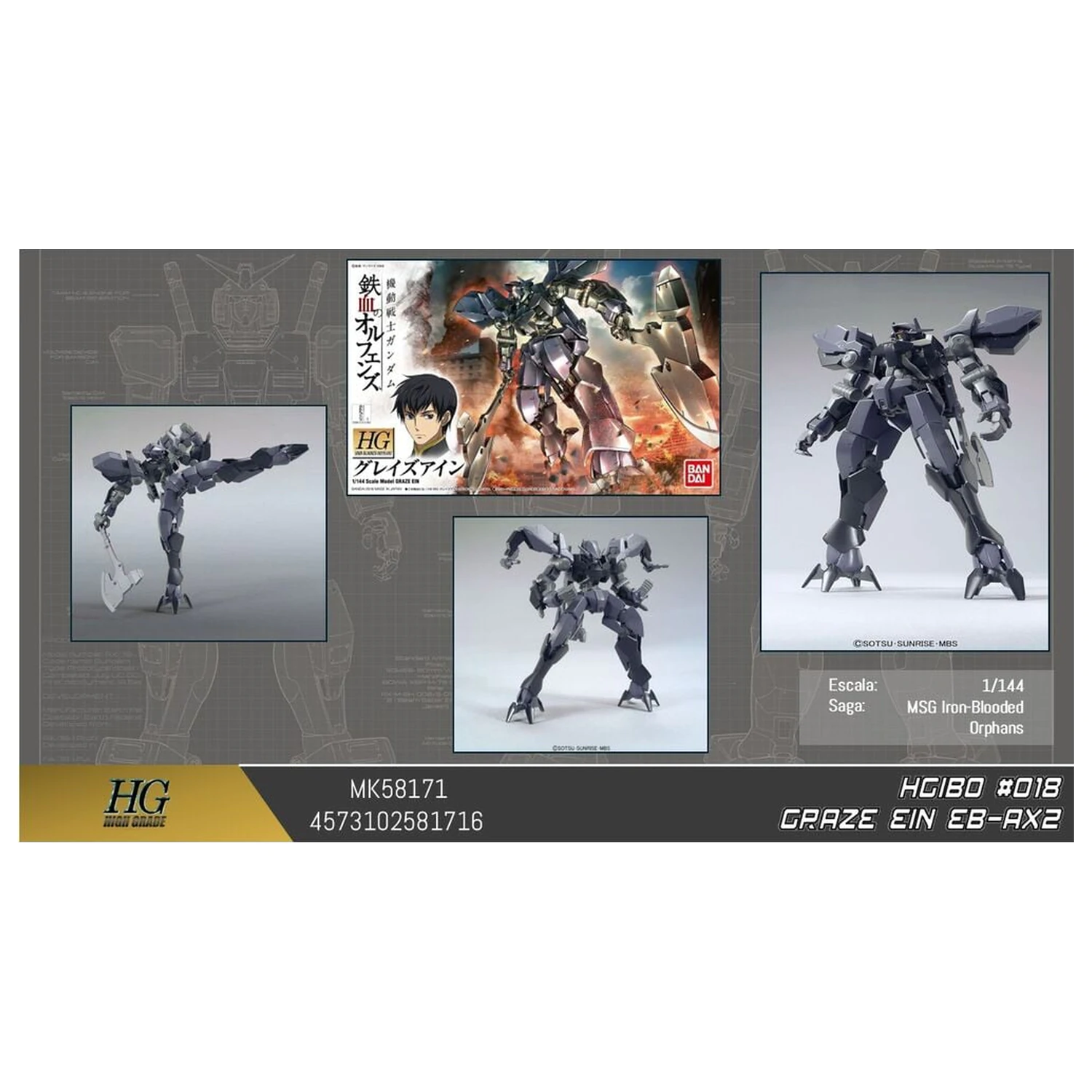 Gundam Iron-Blooded Orphans EB-AX2 Graze Ein Mobile Suit Model Kit HG 1/144 fotografii produktu
