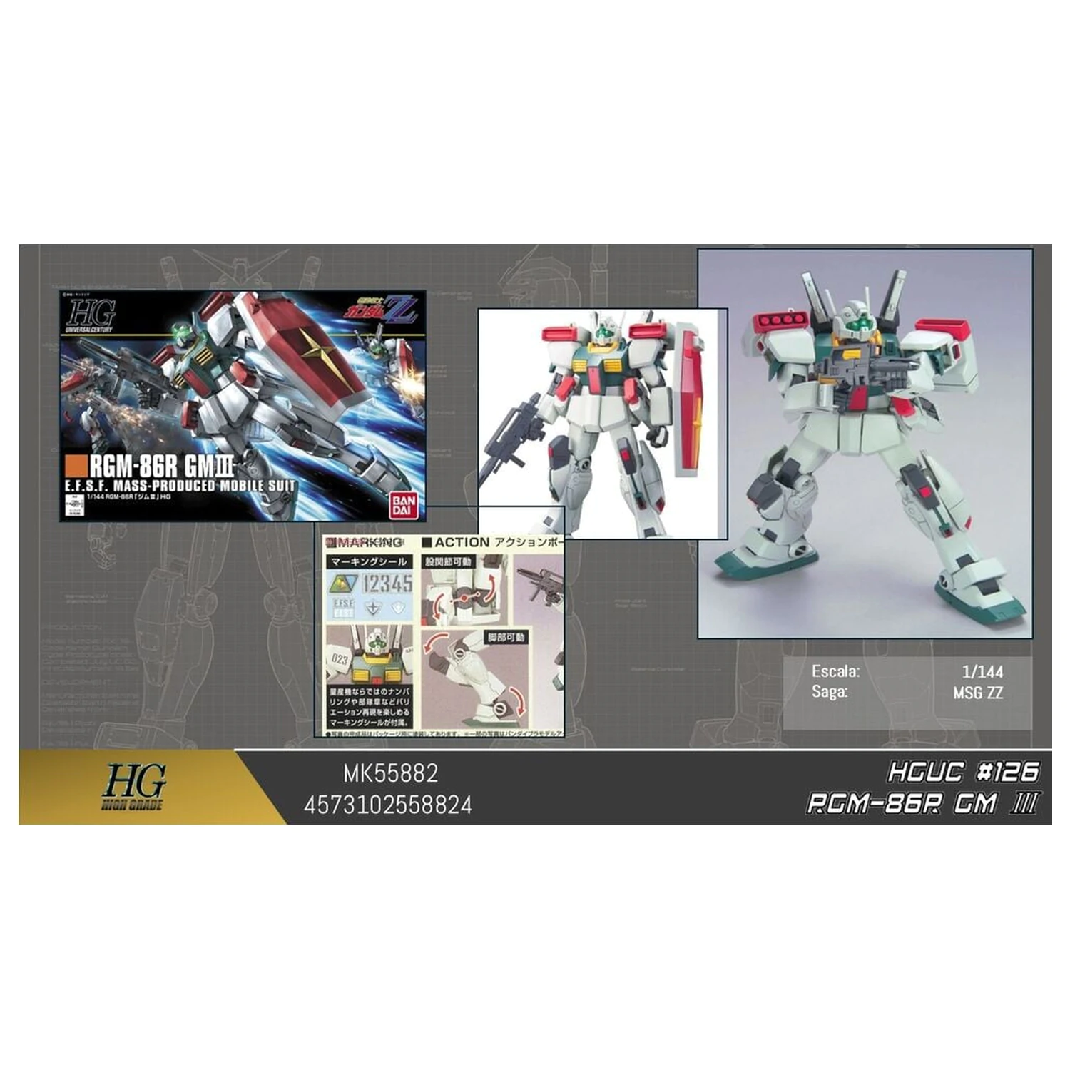 Gundam ZZ RGM-86R GM III Mobile Suit modelová stavebnice HGUC 1/144 fotografii produktu
