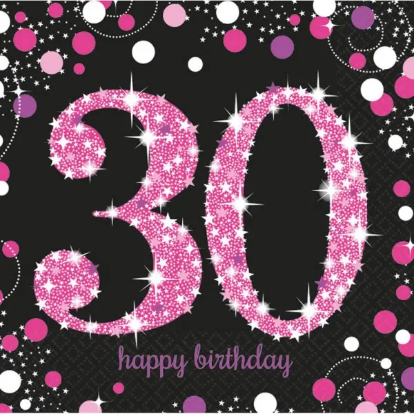 Happy Birthday 30 ubrousků, balení 16 ks, 33x33 cm fotografii produktu
