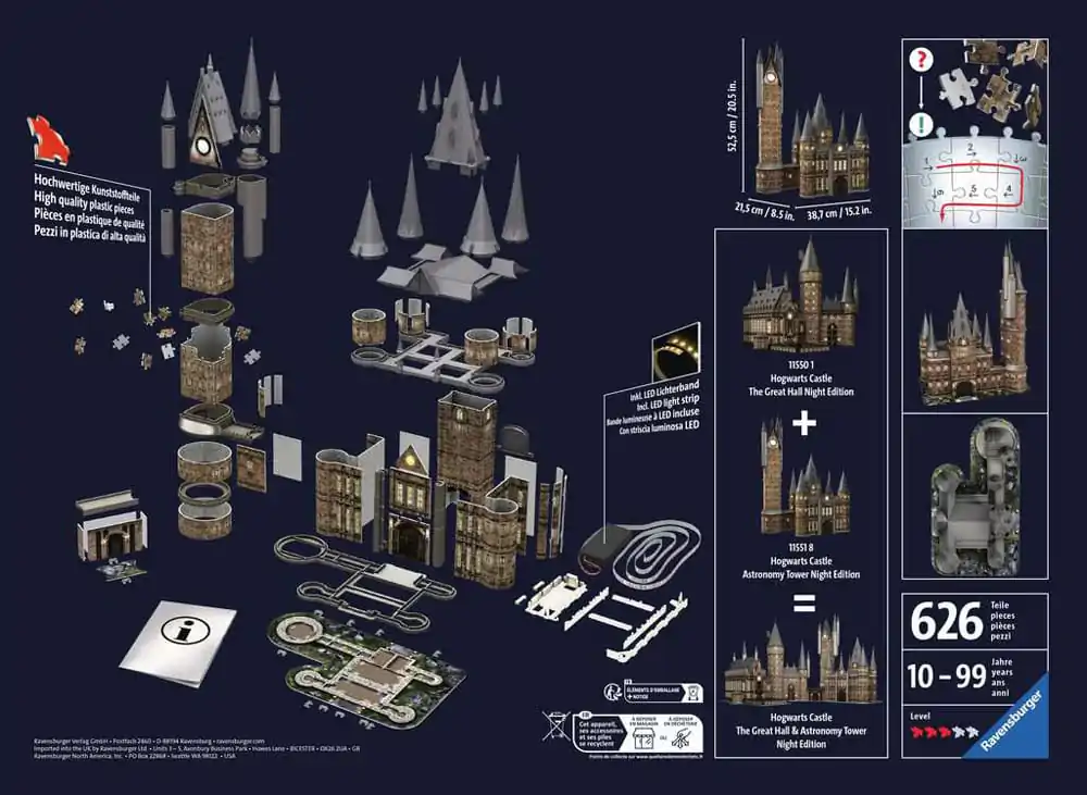 Harry Potter 3D Puzzle Bradavický hrad: Astronomická věž - Noční edice (540 dílků) fotografii produktu