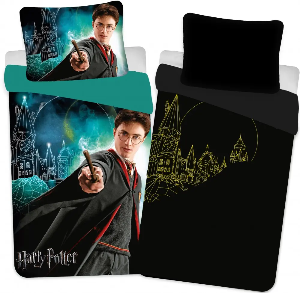 Harry Potter Svítící ve tmě povlak na přikrývku hrad 140×200 cm, 70×90 cm fotografii produktu