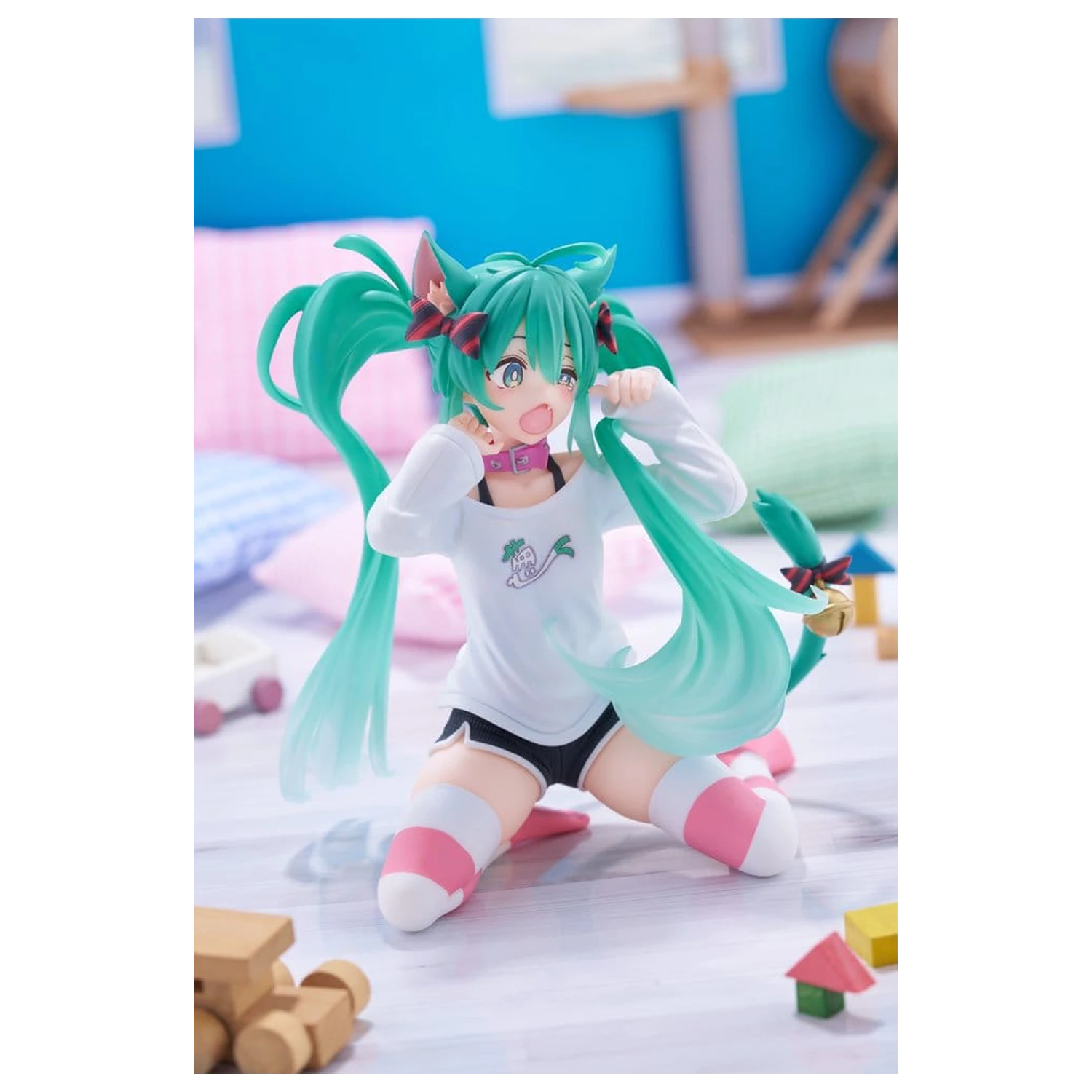Hatsune Miku PVC Soška Stolní Roztomilá Figurka Hatsune Miku Kočičí ucho T-shirt Ver. 13 cm fotografii produktu