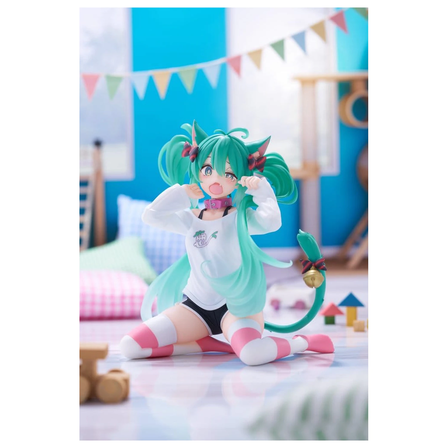 Hatsune Miku PVC Soška Stolní Roztomilá Figurka Hatsune Miku Kočičí ucho T-shirt Ver. 13 cm fotografii produktu
