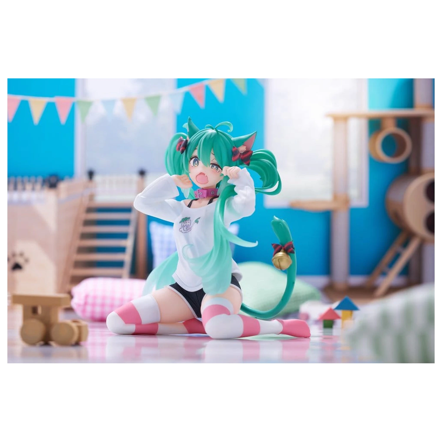 Hatsune Miku PVC Soška Stolní Roztomilá Figurka Hatsune Miku Kočičí ucho T-shirt Ver. 13 cm fotografii produktu