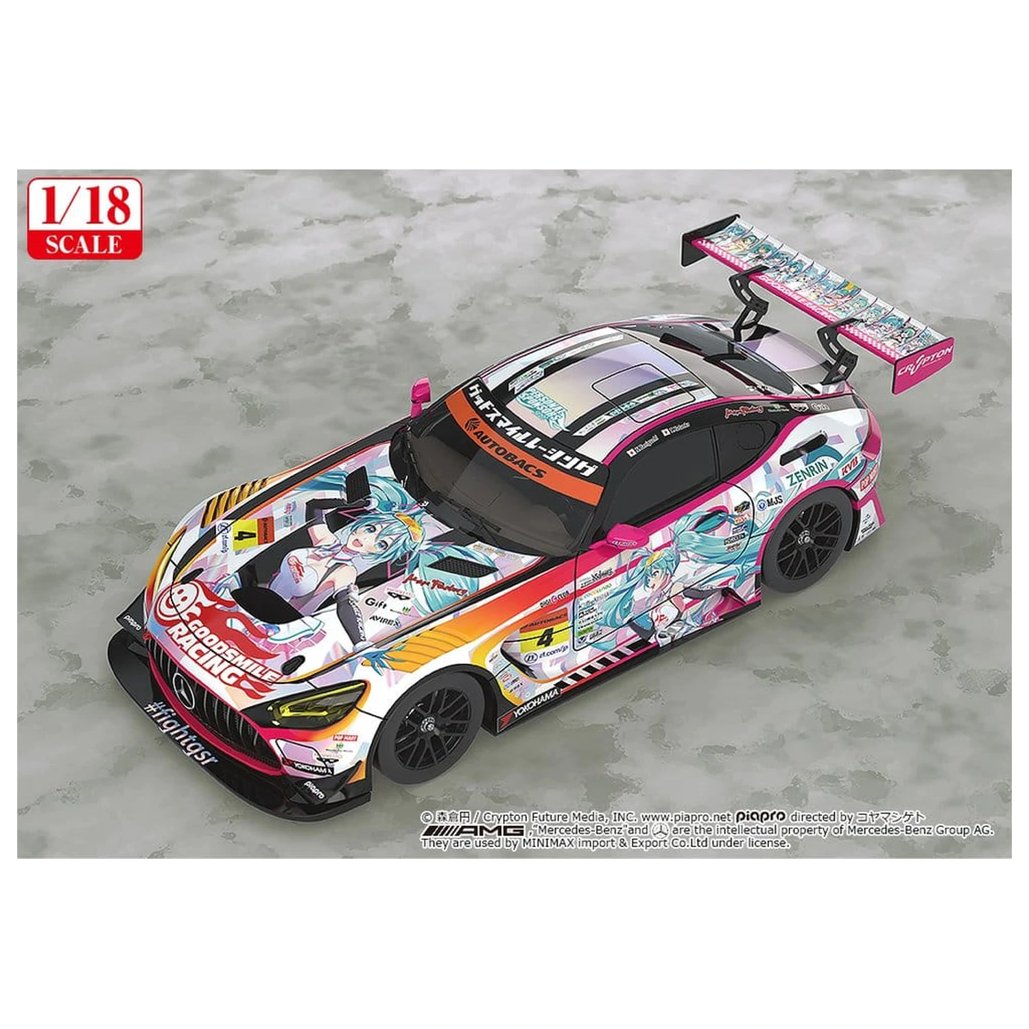 Hatsune Miku GT Project Vozidlo 1/18 Good Smile Hatsune Miku AMG 2021 SUPER GT 100. Závod Jubilejní Ver. 26 cm fotografii produktu