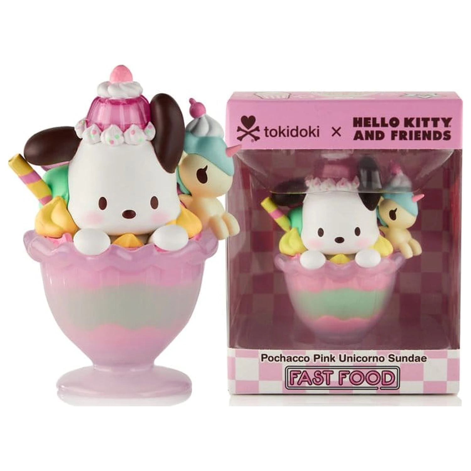 Hello Kitty & Friends Figurka v krabici s okénkem Fast Food Pochacco Pink Unicorn Sundae 9 cm fotografii produktu