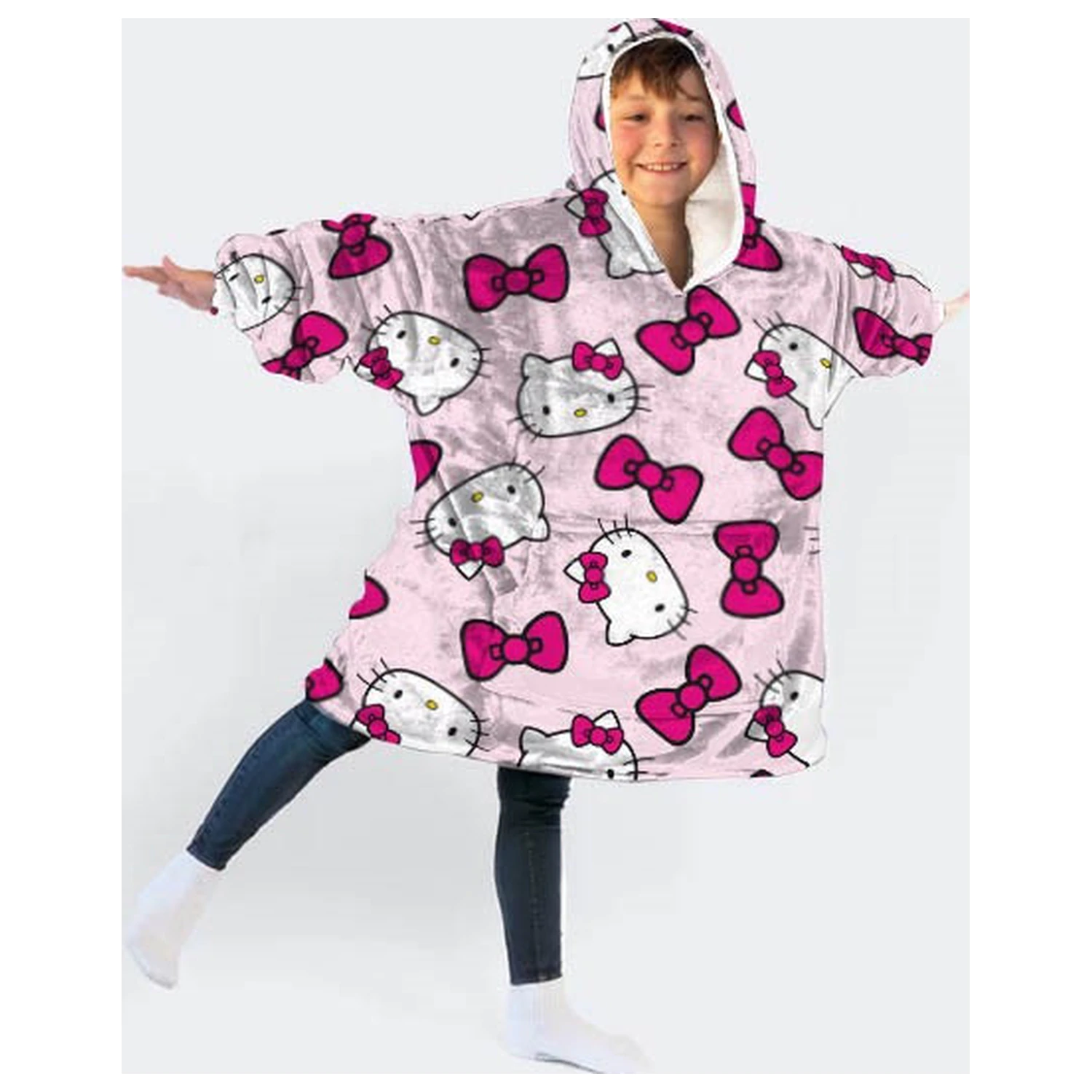 Hello Kitty Bow Plyšová flísová nositelná deka Pončo pro děti ve věku 7-14 let fotografii produktu