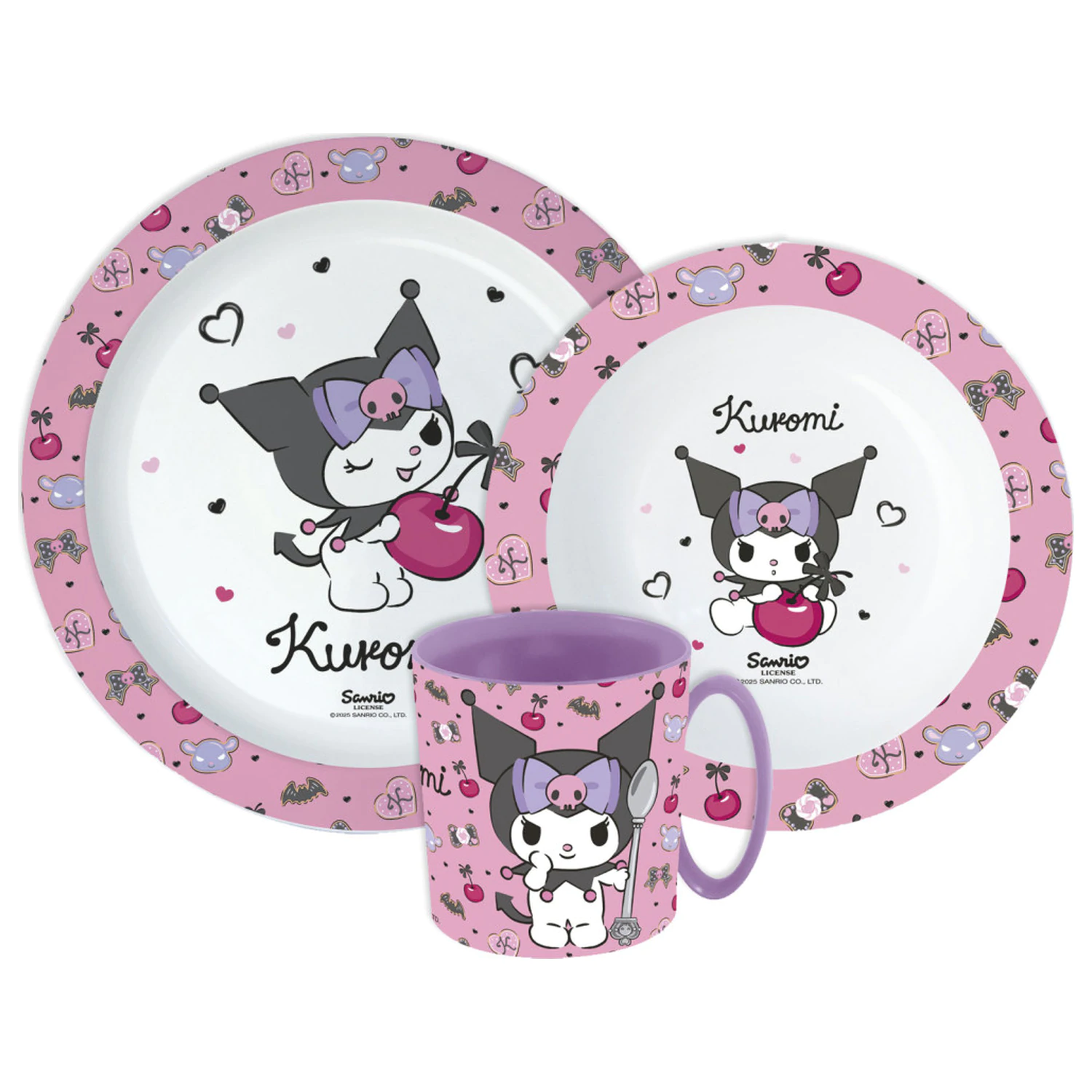 Hello Kitty and Kuromi sada nádobí, mikro plastová sada s hrnkem fotografii produktu