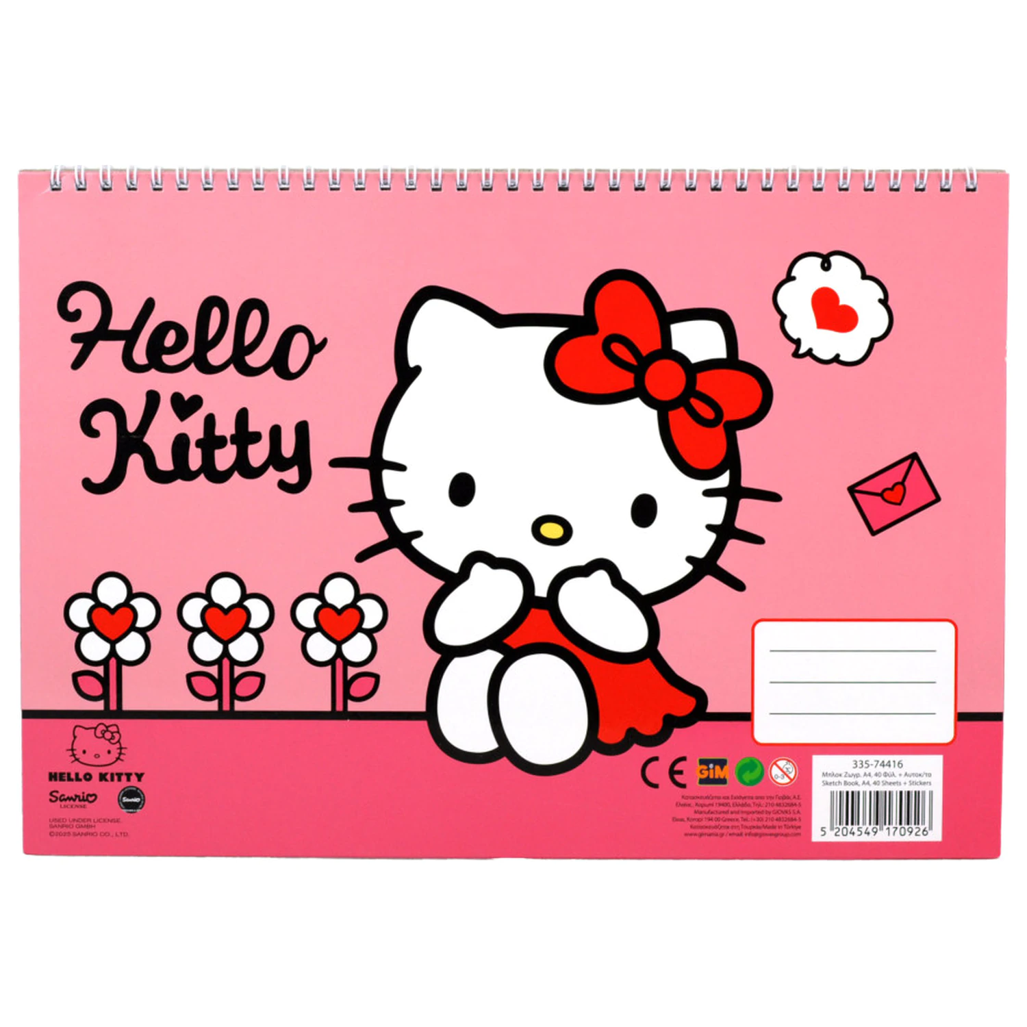Hello Kitty Sweetheart A4 spirálový skicák 40 listů se samolepkami fotografii produktu