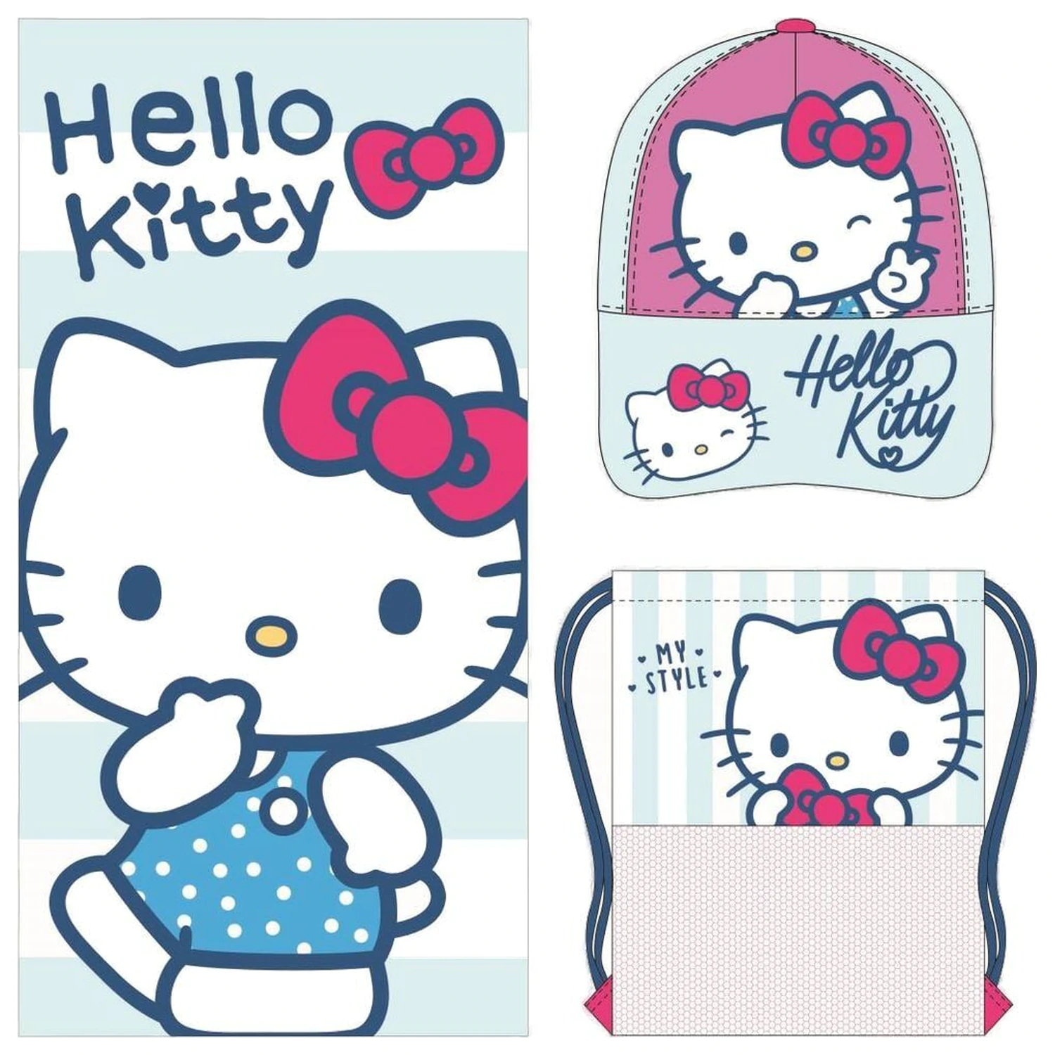 Sada ručníku, tašky a kšiltovky Hello Kitty fotografii produktu