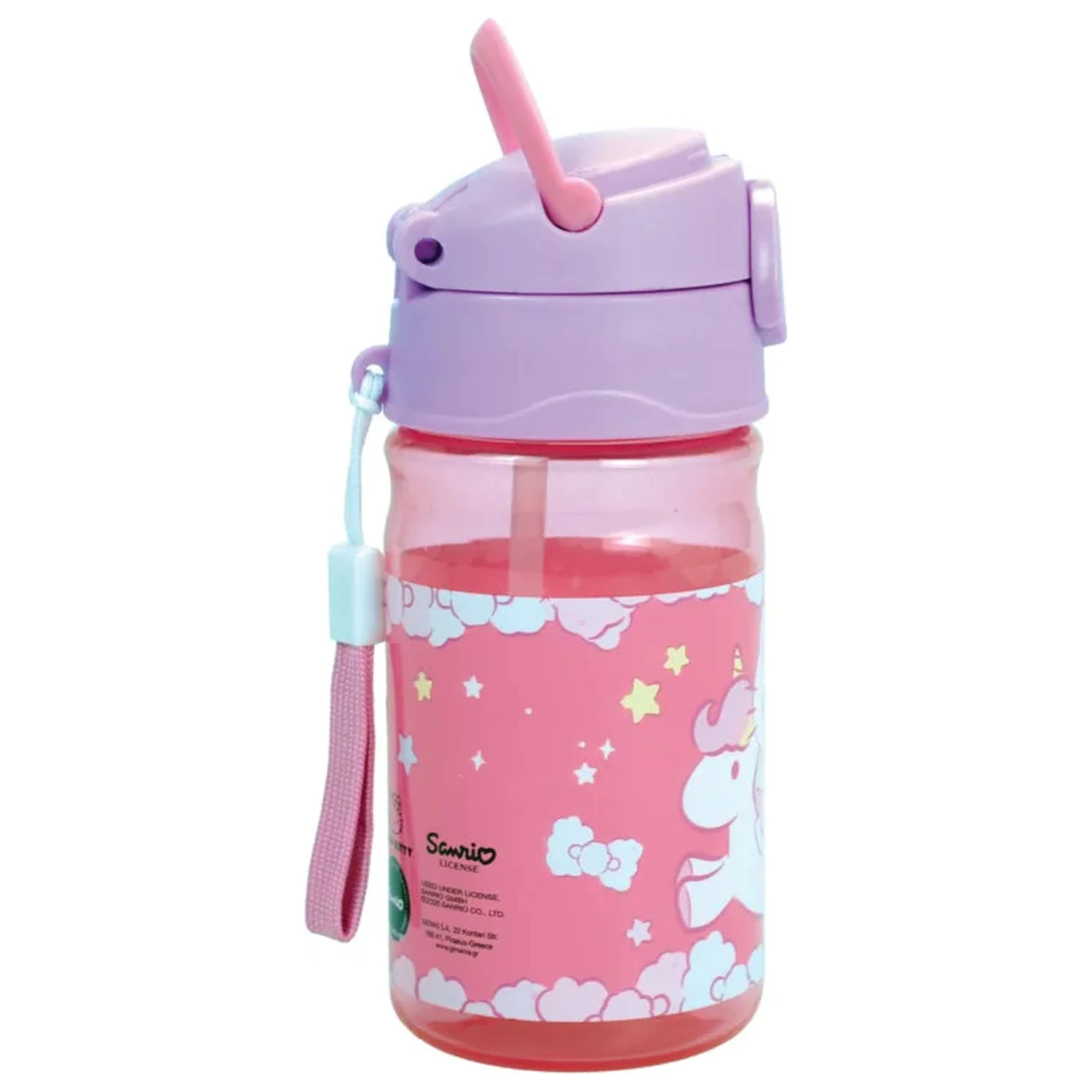 Hello Kitty Unicorn Plastová láhev na pití s brčkem a šňůrkou na krk 350 ml fotografii produktu