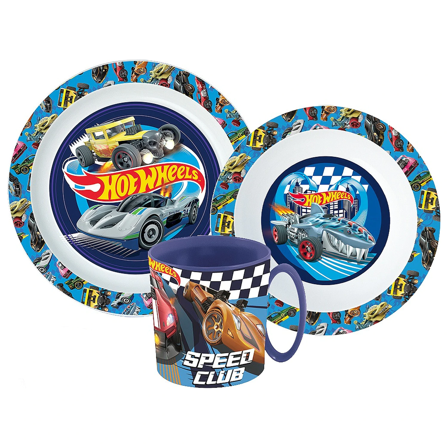 Hot Wheels Blue Fire jídelní set, mikro plastový set s hrnkem fotografii produktu