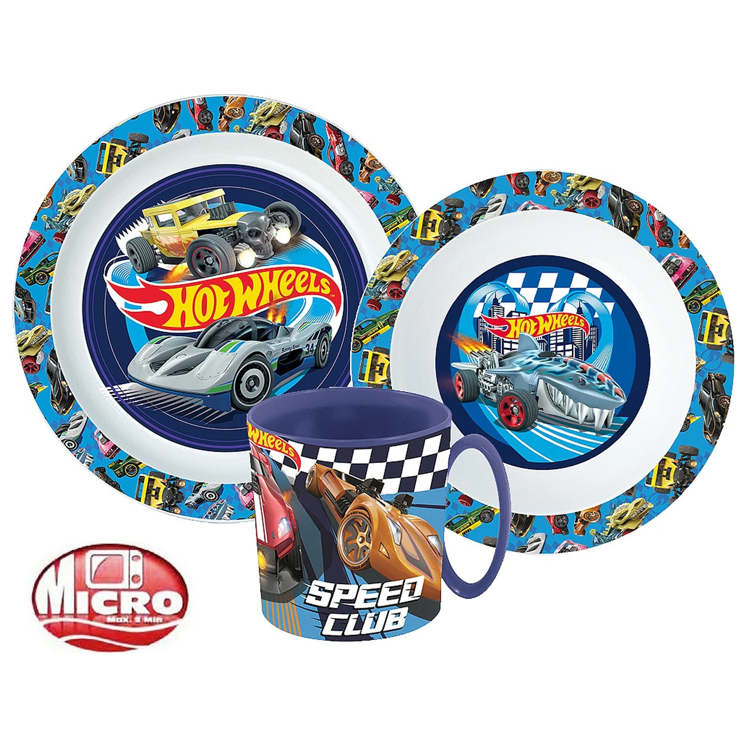 Hot Wheels Blue Fire jídelní set, mikro plastový set s hrnkem fotografii produktu