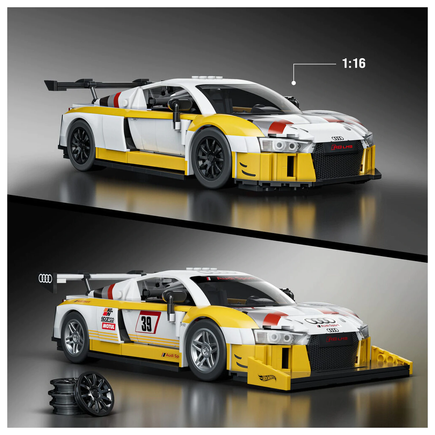 Hot Wheels Elite Mattel Brick Shop Stavebnice 1/16 '15 Audi R8 LMS fotografii produktu
