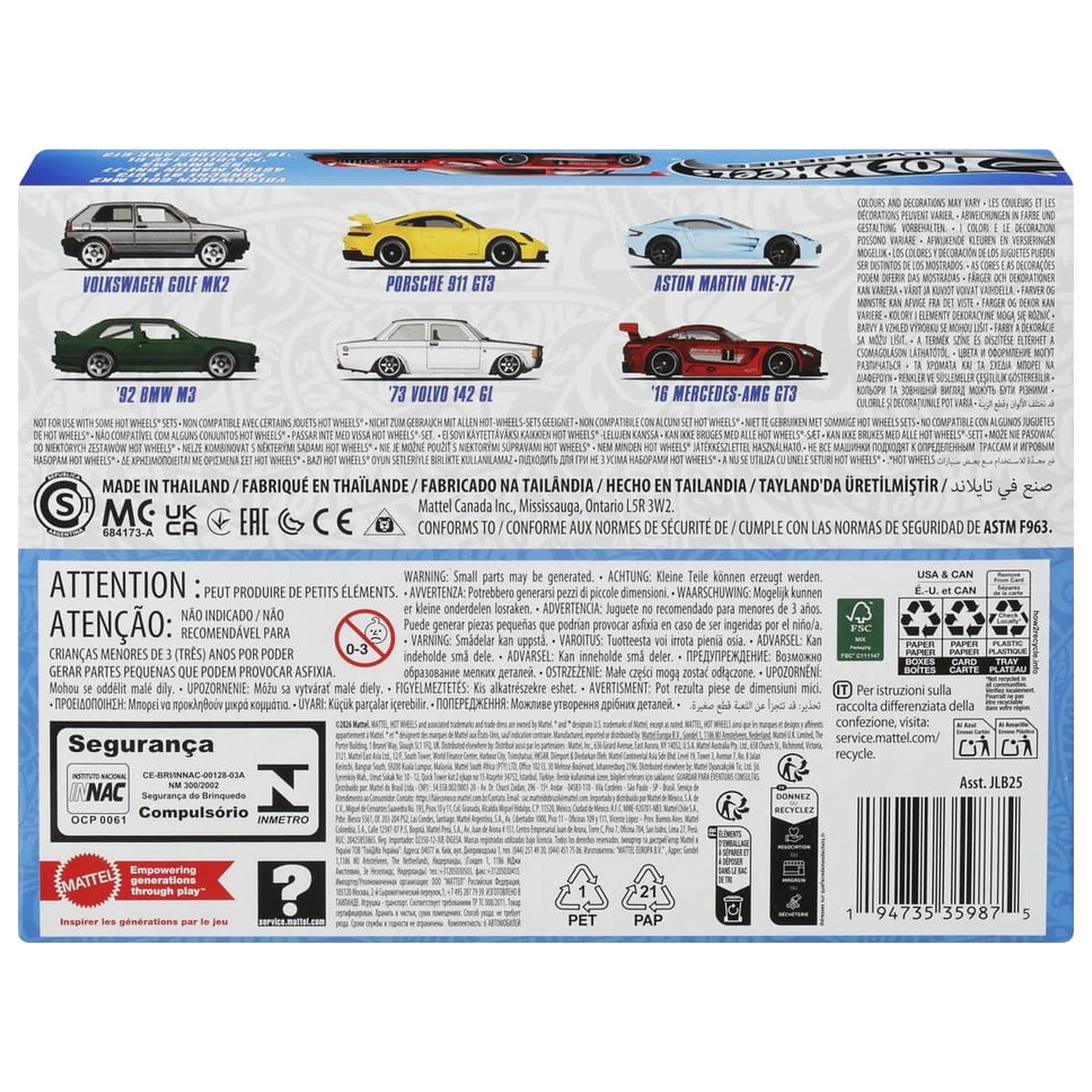 Hot Wheels Silver Series Die-Cast vozidlo, balení 6 kusů, 1/64, Euro styl fotografii produktu