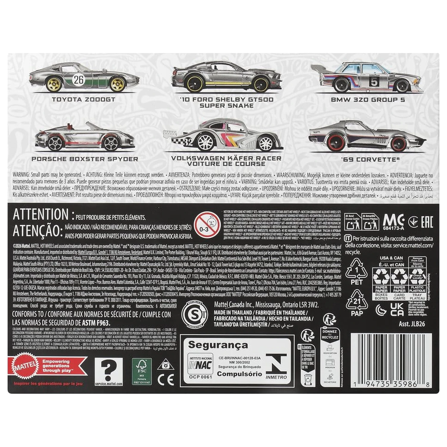 Hot Wheels Silver Series Kovové Vozidlo 6-Pack 1/64 ZAMAC fotografii produktu