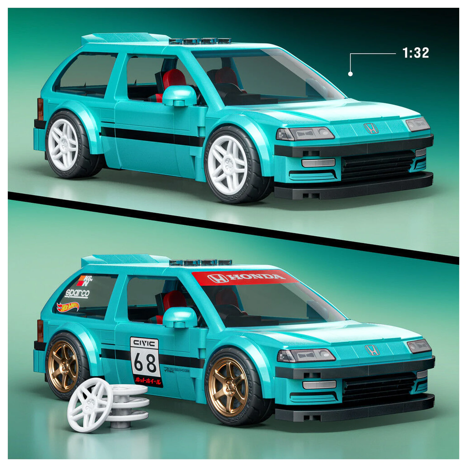 Hot Wheels Speed Series Mattel Brick Shop Stavebnice 1/32 Custom ’90 Honda Civic EF fotografii produktu
