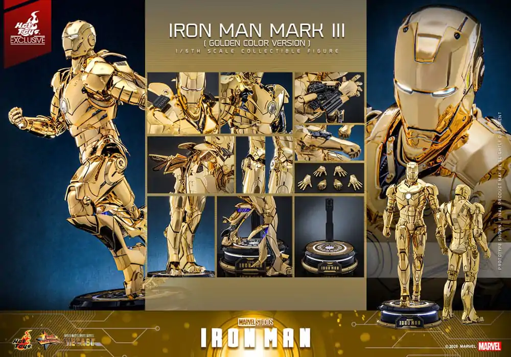Iron Man Movie Masterpiece Diecast Akční figurka 1/6 Iron Man Mark III (Gold Color Version) Hot Toys Exclusive 33 cm fotografii produktu