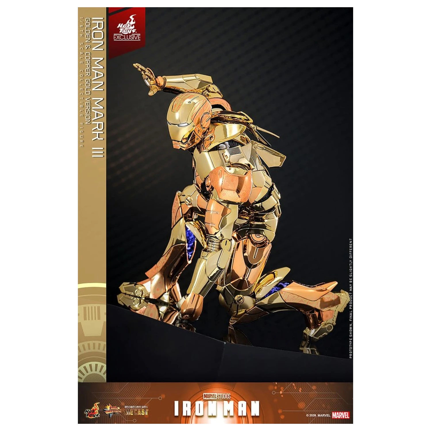 Iron Man Movie Masterpiece Diecast akční figurka 1/6 Iron Man Mark III (Golden & Copper Gold Version) Hot Toys Exkluzivní 33 cm fotografii produktu