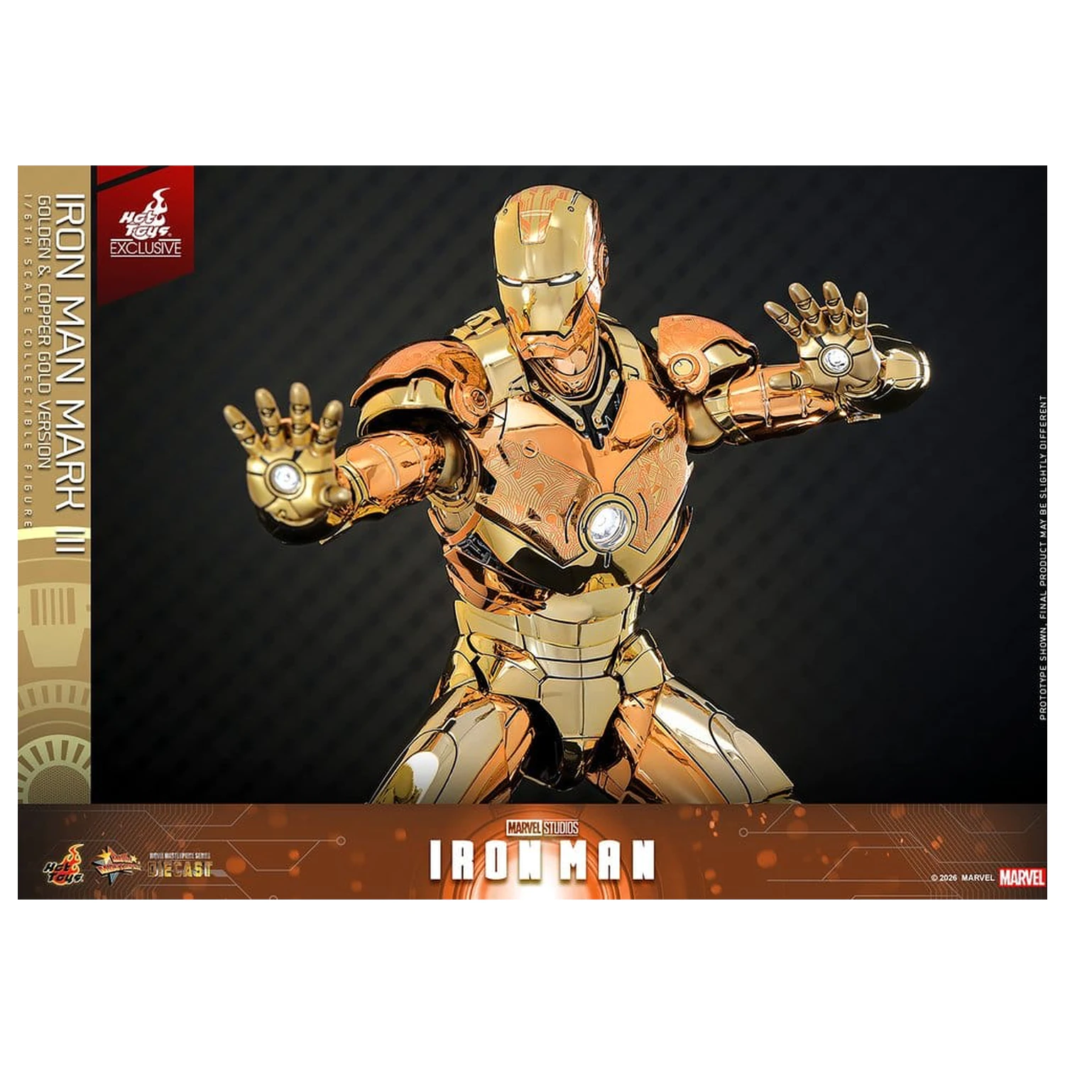 Iron Man Movie Masterpiece Diecast akční figurka 1/6 Iron Man Mark III (Golden & Copper Gold Version) Hot Toys Exkluzivní 33 cm fotografii produktu