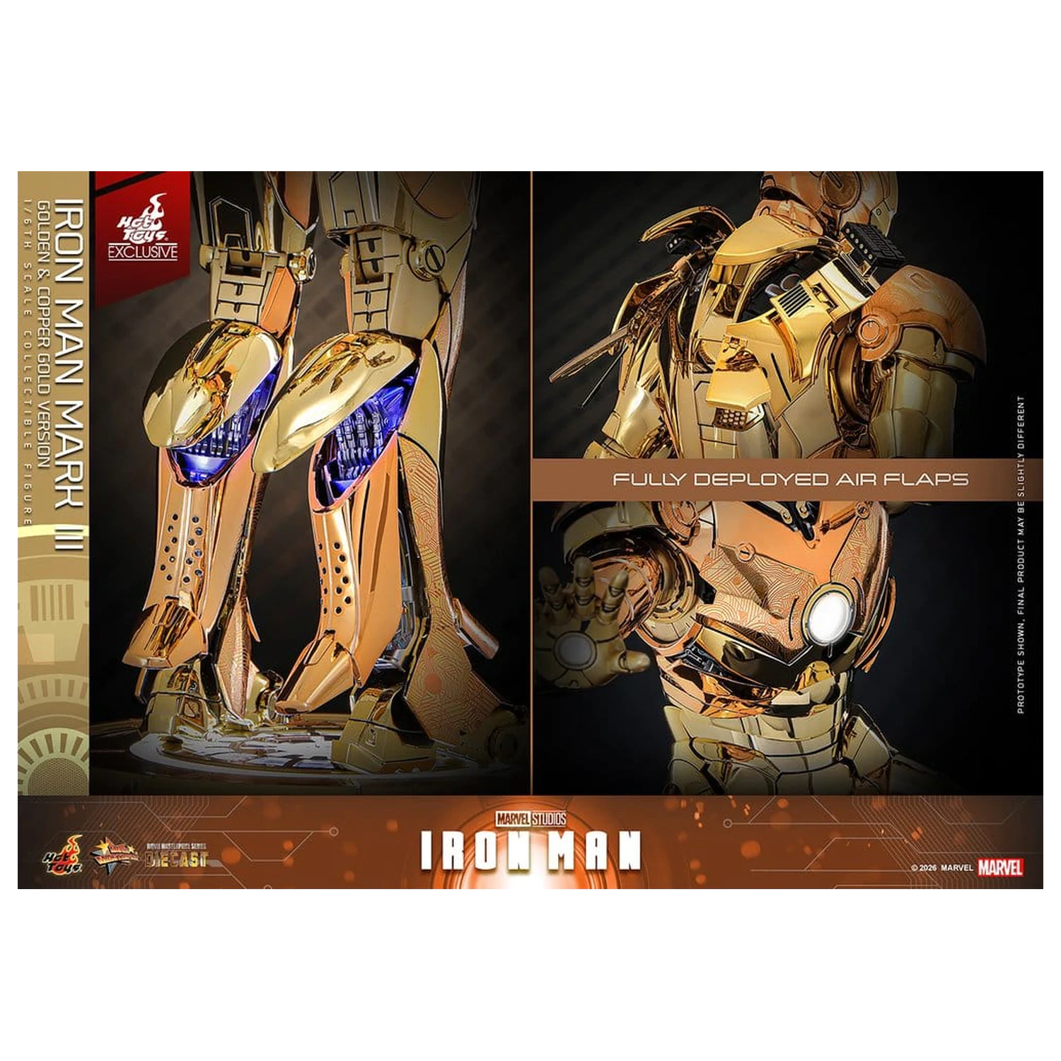 Iron Man Movie Masterpiece Diecast akční figurka 1/6 Iron Man Mark III (Golden & Copper Gold Version) Hot Toys Exkluzivní 33 cm fotografii produktu