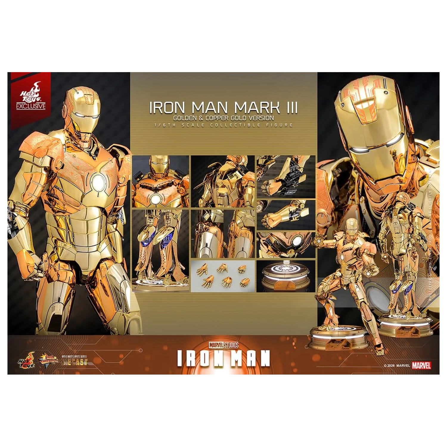 Iron Man Movie Masterpiece Diecast akční figurka 1/6 Iron Man Mark III (Golden & Copper Gold Version) Hot Toys Exkluzivní 33 cm fotografii produktu