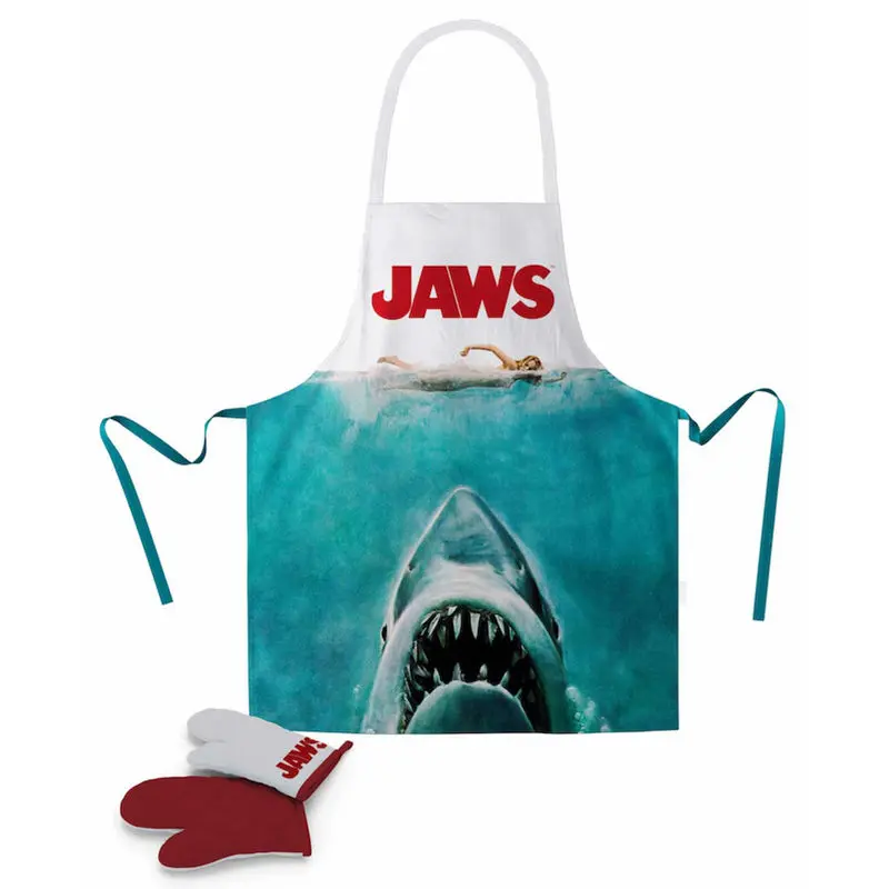 Jaws cooking apron with oven mitt Plakát fotografii produktu