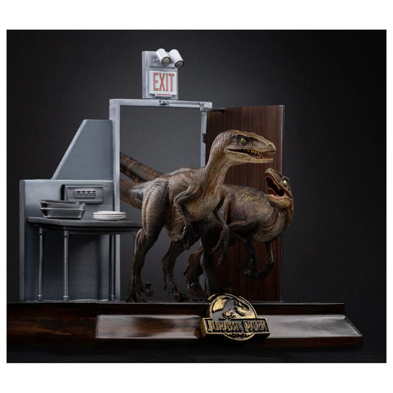 Jurassic Park Art Scale Socha 1/10 Raptors at the Kitchen's Door 28 cm fotografii produktu