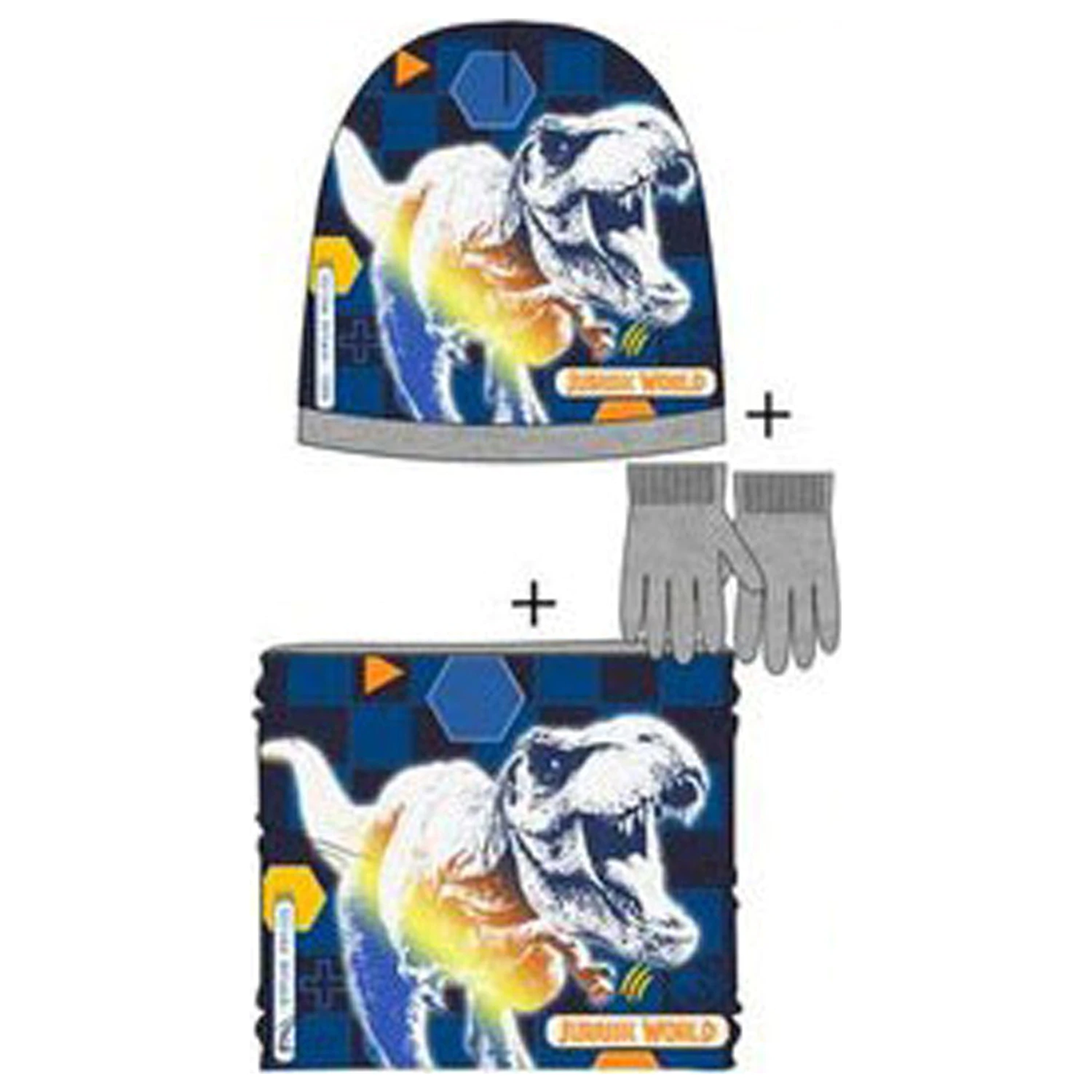 Jurassic World Attack šedá dětská čepice, nákrčník a rukavice set 54 cm fotografii produktu