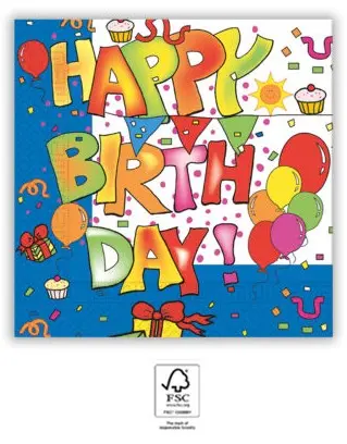 Kokliko Happy Birthday Ubrousky 20 ks 33x33 cm FSC fotografii produktu