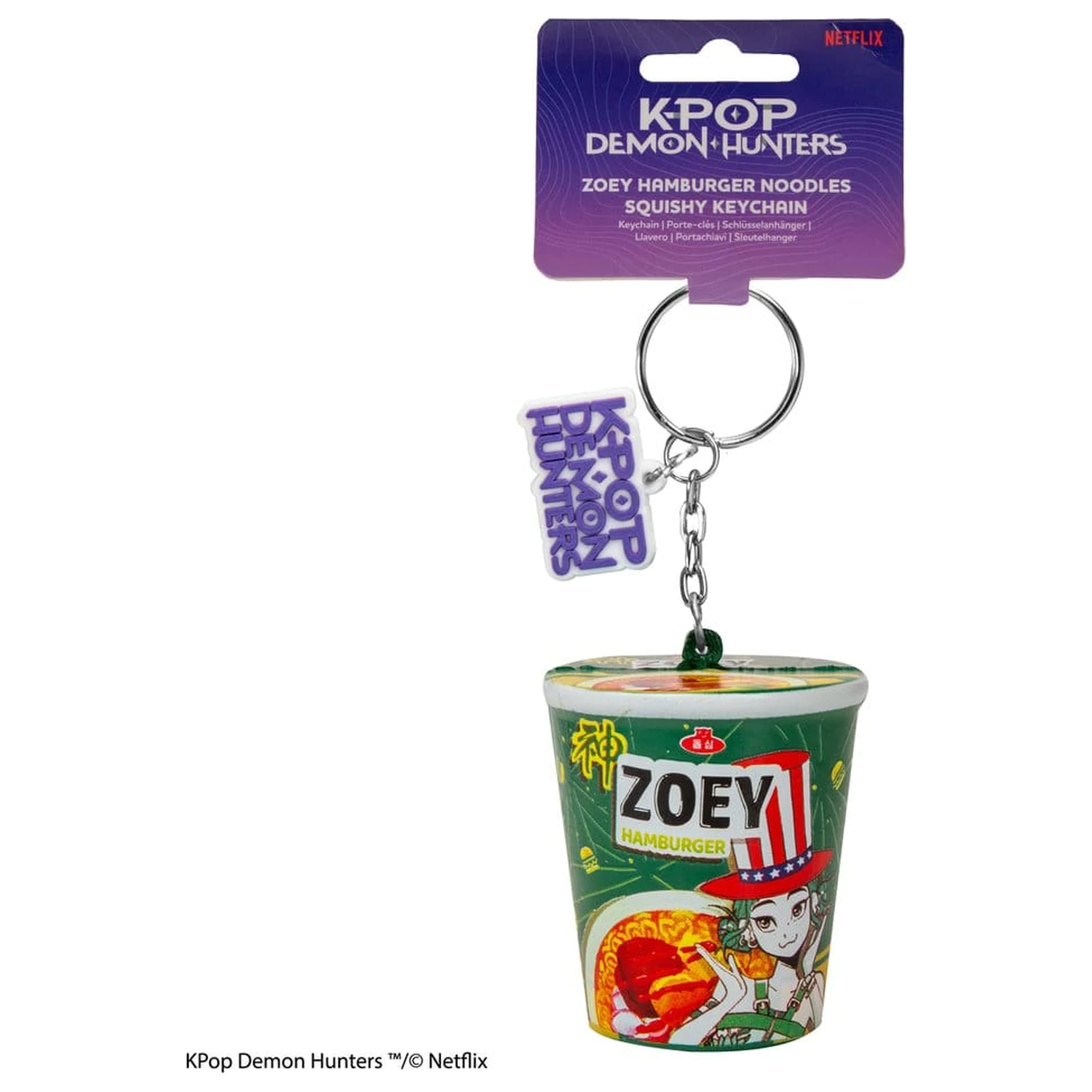 KPop Demon Hunters Squishy Klíčenka Zoey Hamburger Noodles fotografii produktu