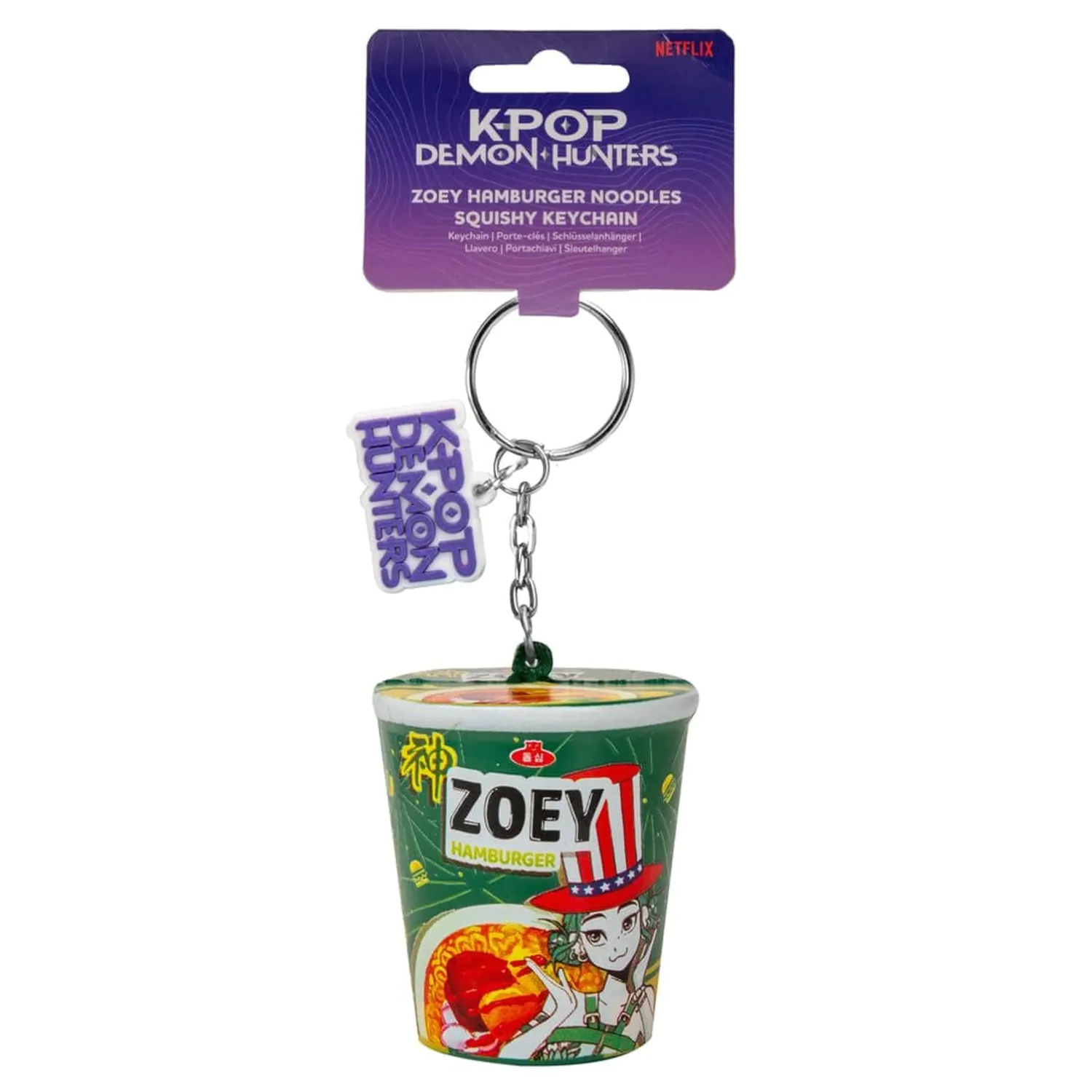 KPop Demon Hunters Squishy Klíčenka Zoey Hamburger Noodles fotografii produktu
