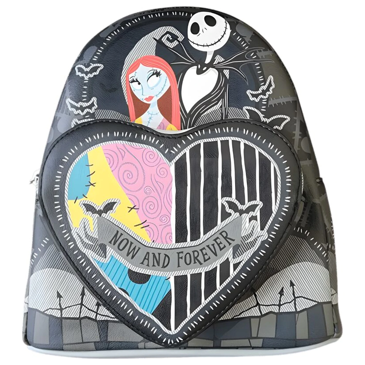Loungefly The Nightmare Before Christmas Jack & Sally Split Heart batoh 26cm fotografii produktu
