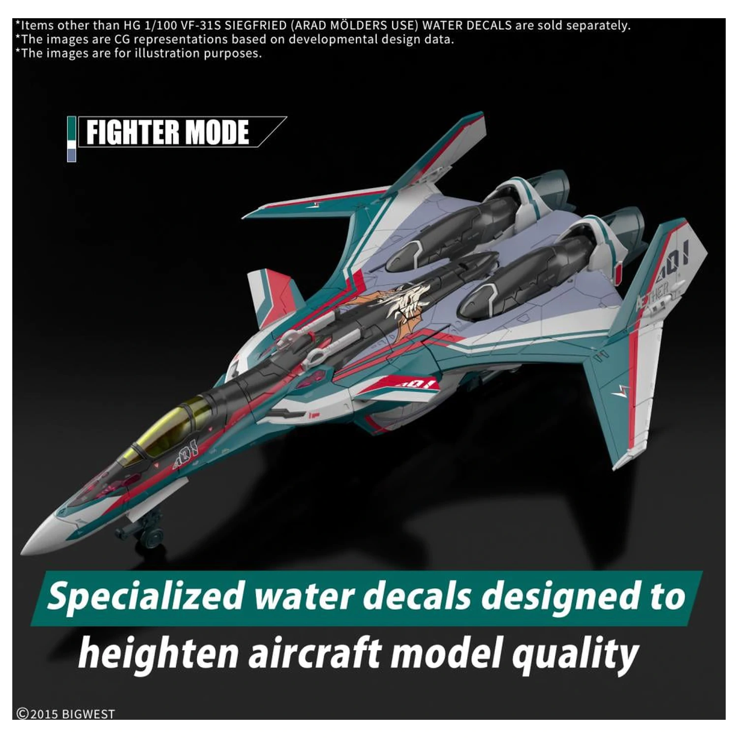 Macross HG 1/100 VF-31S Siegfried Water Decals Model stavebnice fotografii produktu