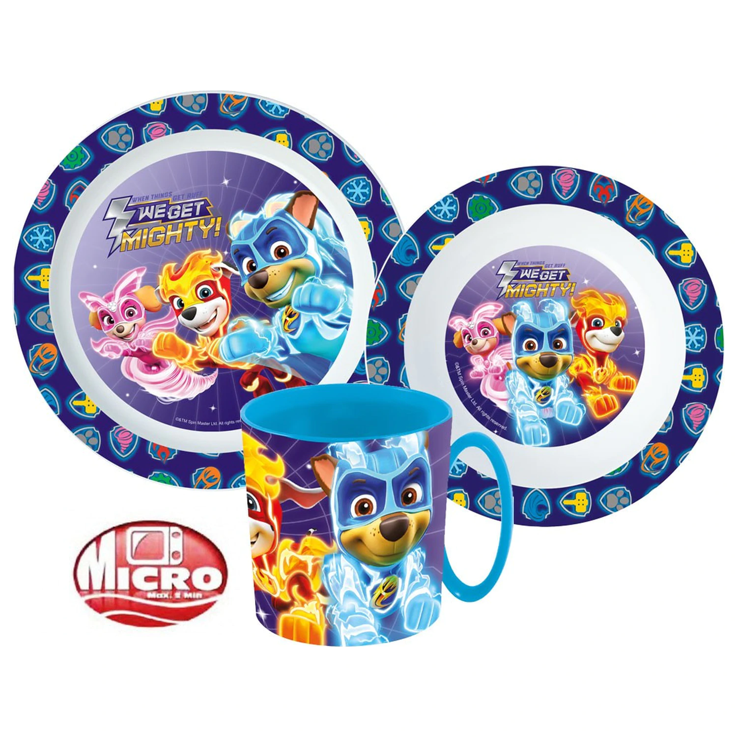 PAW Patrol Mighty Pups jídelní souprava, mikro plastová souprava s hrnkem 350 ml fotografii produktu
