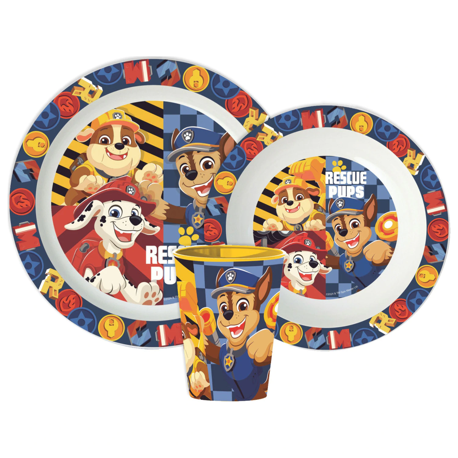 Paw Patrol Rescue Pups jídelní souprava, plastová mikro souprava, s hrnkem o objemu 260 ml fotografii produktu