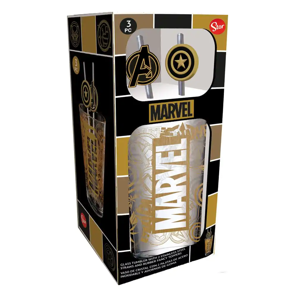 Marvel Sklenice with Straws Logo a Avengers 485 ml fotografii produktu