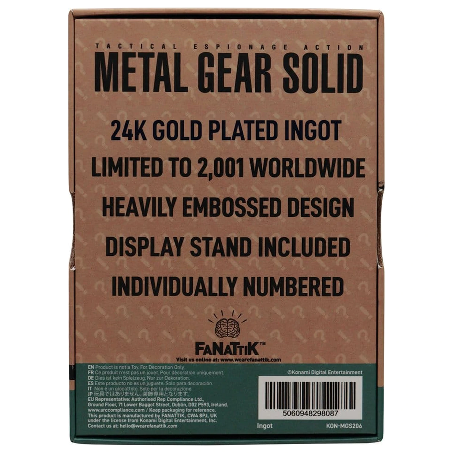 Metal Gear Solid 2 Ingot Raiden 24k pozlacená limitovaná edice fotografii produktu