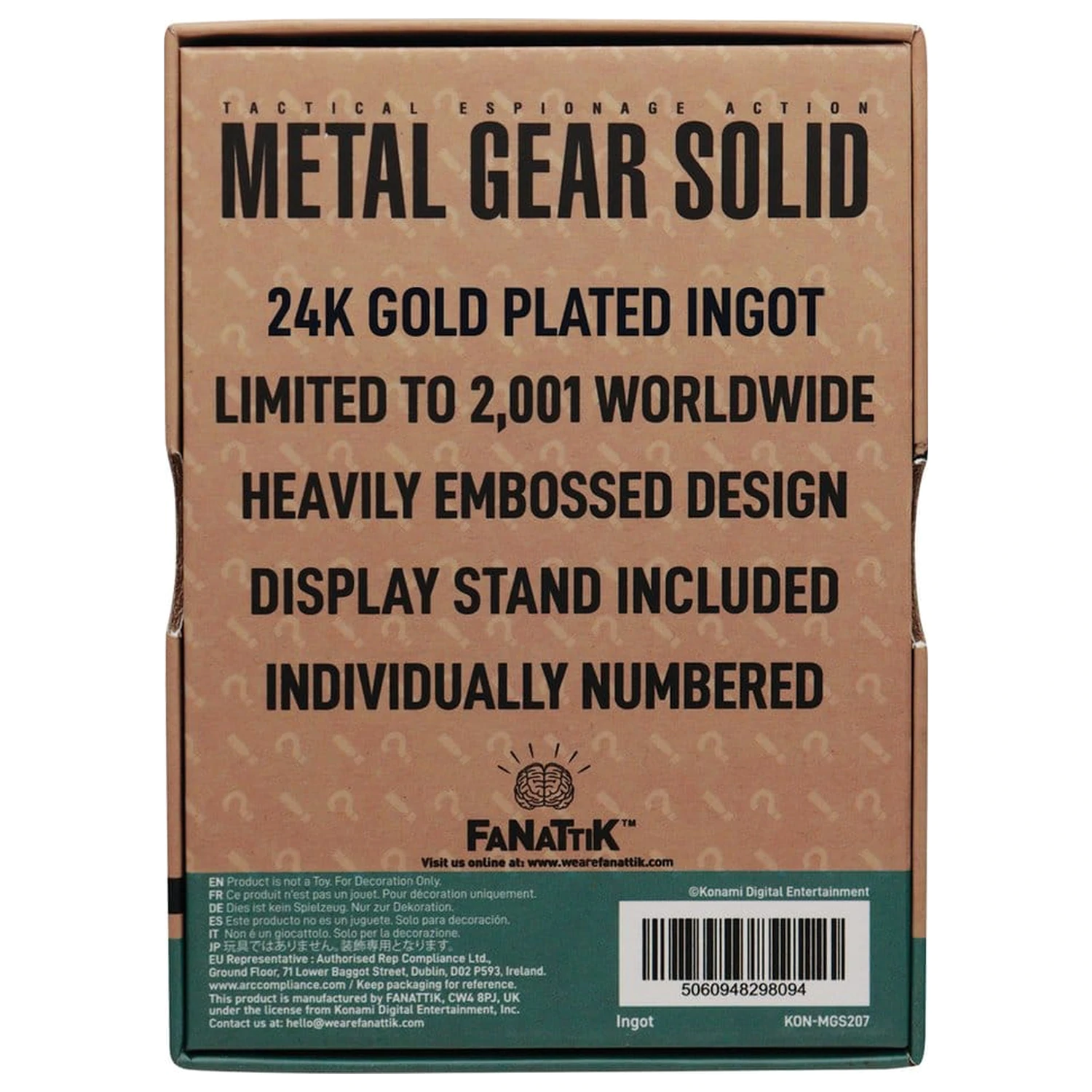 Metal Gear Solid 2 Ingot Snake 24k pozlacená limitovaná edice fotografii produktu
