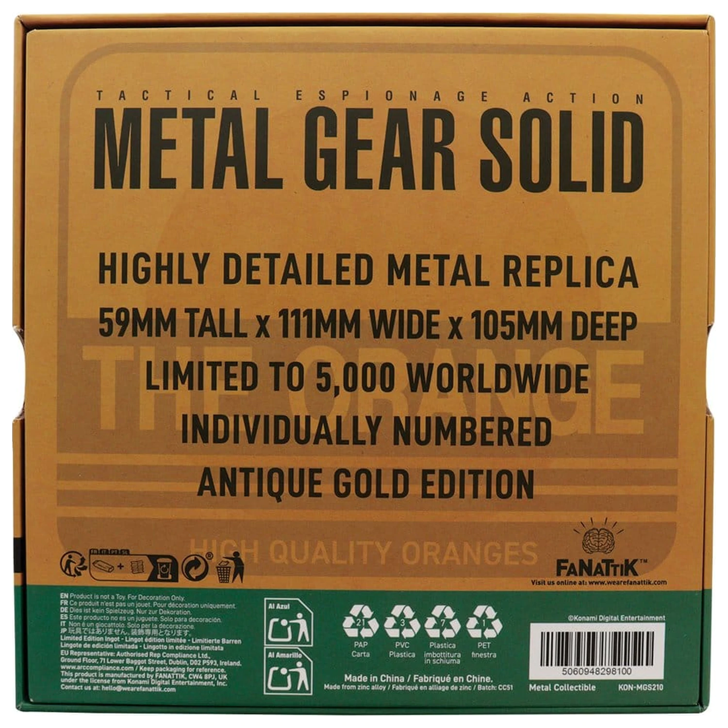 Metal Gear Solid 2 Replika Kartonová krabice Starožitná zlatá fotografii produktu
