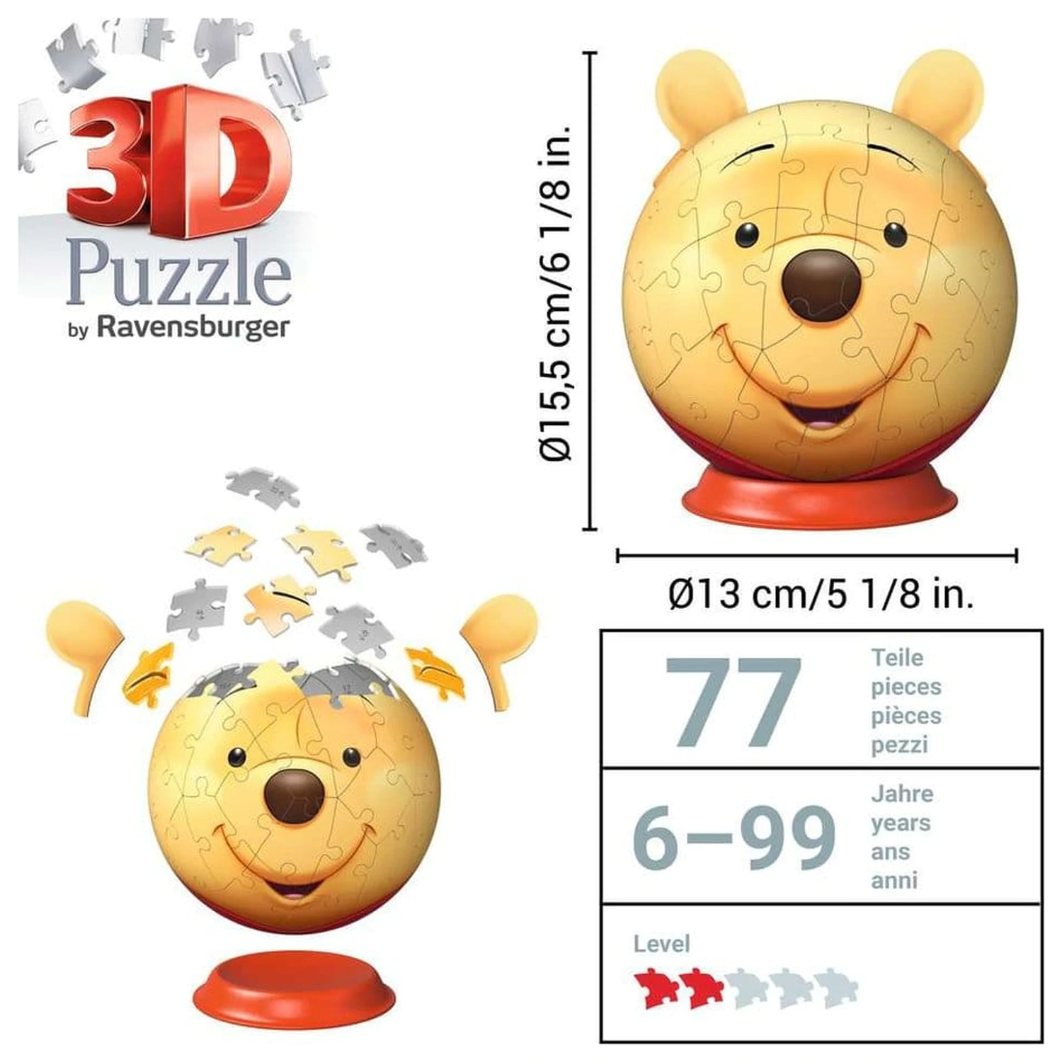 Winnie the Pooh 3D puzzle koule s ušima (77 dílků) fotografii produktu