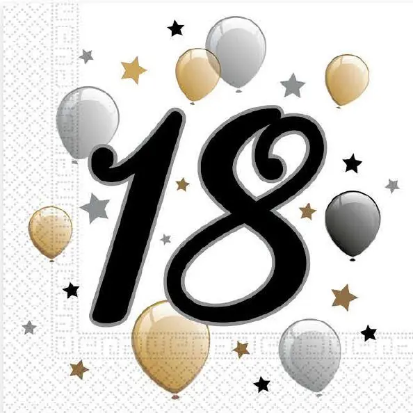 Milestone, Happy Birthday 18 Ubrousky, 20 ks 33x33 cm fotografii produktu